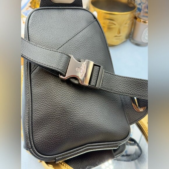 🆕 VIVIENNE WESTWOOD 🧿 NWOT Black Sling Bag, Orb Plaque Logo - AUTHENTICATED - Picture 11 of 16